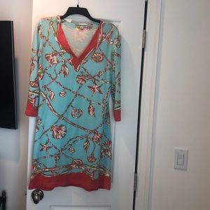 Barbara Gerwit t-shirt dress aqua and coral M